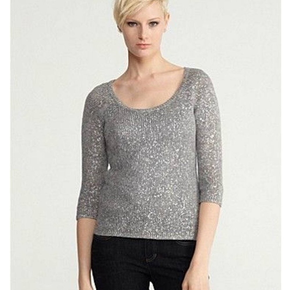 Eileen Fisher - Karma Shimmer Stitch Sccop Neck Pullover - Silver - Medium